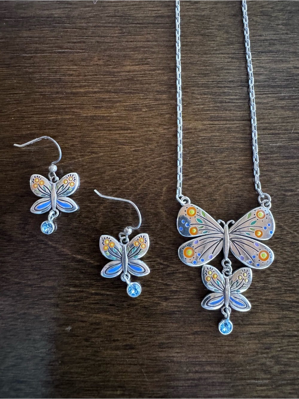 Brighton Butterfly Pendant Necklace and Earrings Set in Multicolor and Silver